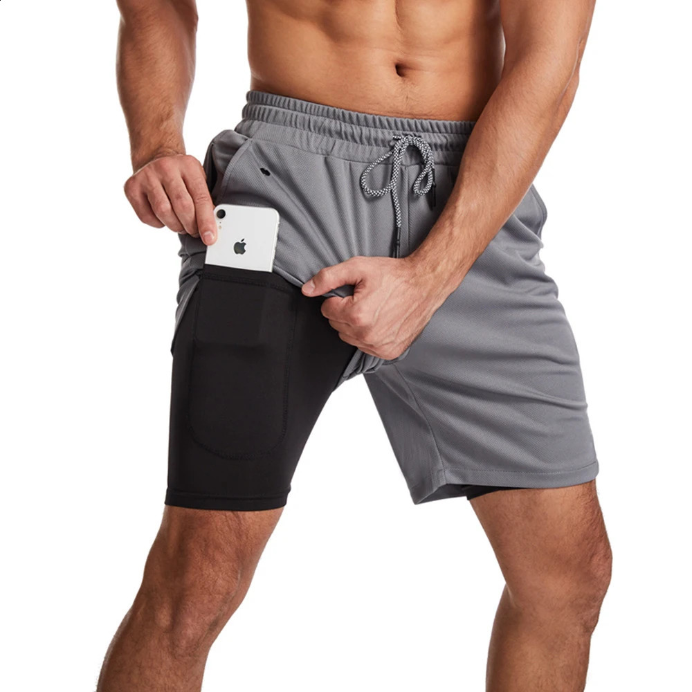 GITF Mens 2in1 Fitness Running 7inch Short Quick Drying Training Slow 240819