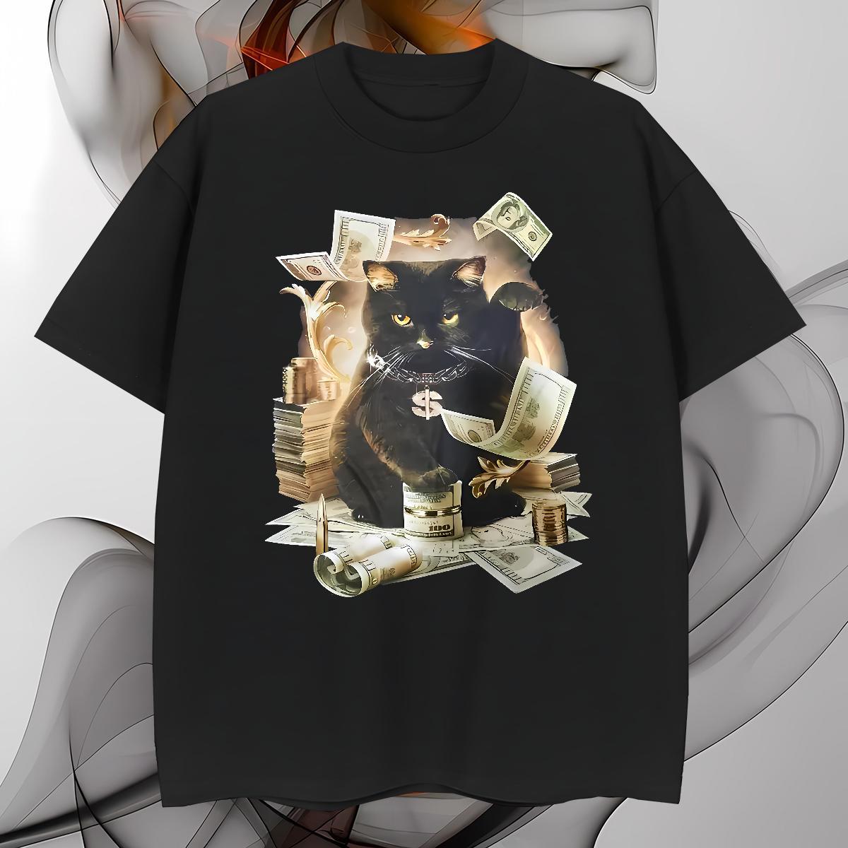 Unisex Mens T Shirts cat Round Neck Short Sleeve Daily Outfit Graphic 230g Cotton Couples T Shirts New Arrival Wear