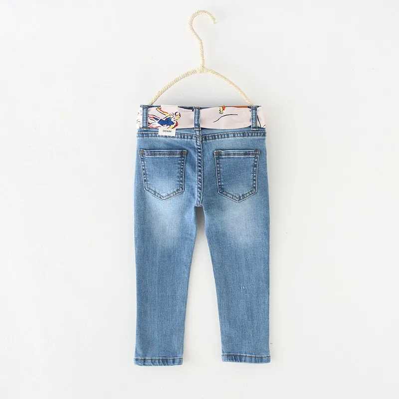 Spring and Autumn Baby Jeans Solid Color Girls Jeans with Belt Childrens Girls Casual Style 2-10 Years Childrens ClothingW240819