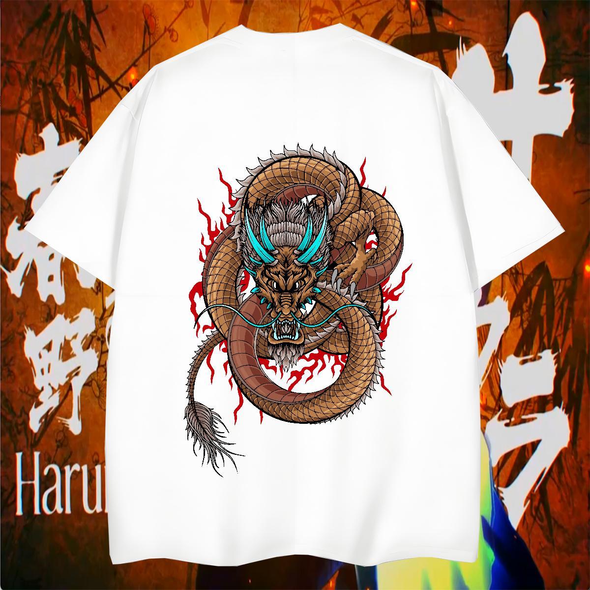 Man T Shirts 230g 100% Cotton dragon Spring Summer Breathable Short Sleeve Cartoon Print Tshirt for Man Woman DIY Customized Soft Tees Shirts