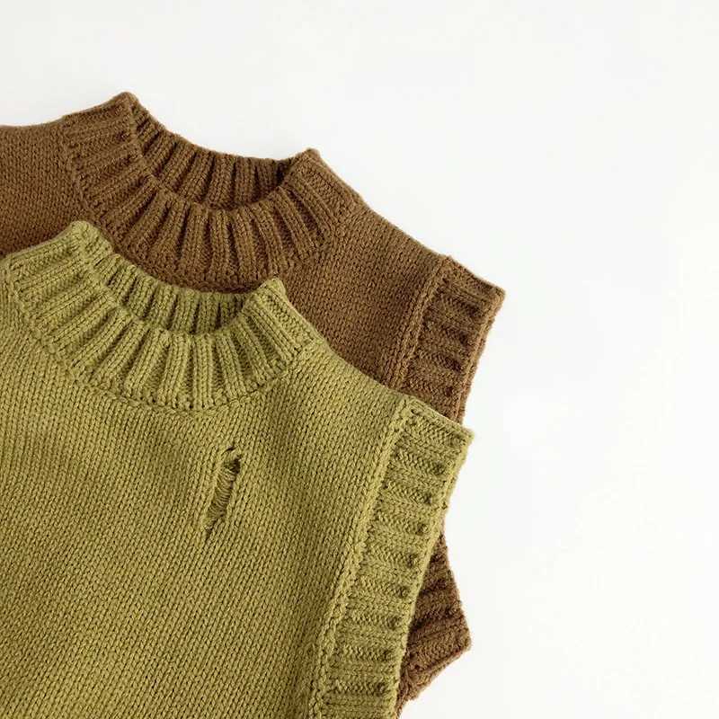 Autumn Spring Baby Girls Boys Knitting Vest Sleeveless Solid Color Knitting Pullover Sweater Korean Style Kids Knitting VestXJ240819