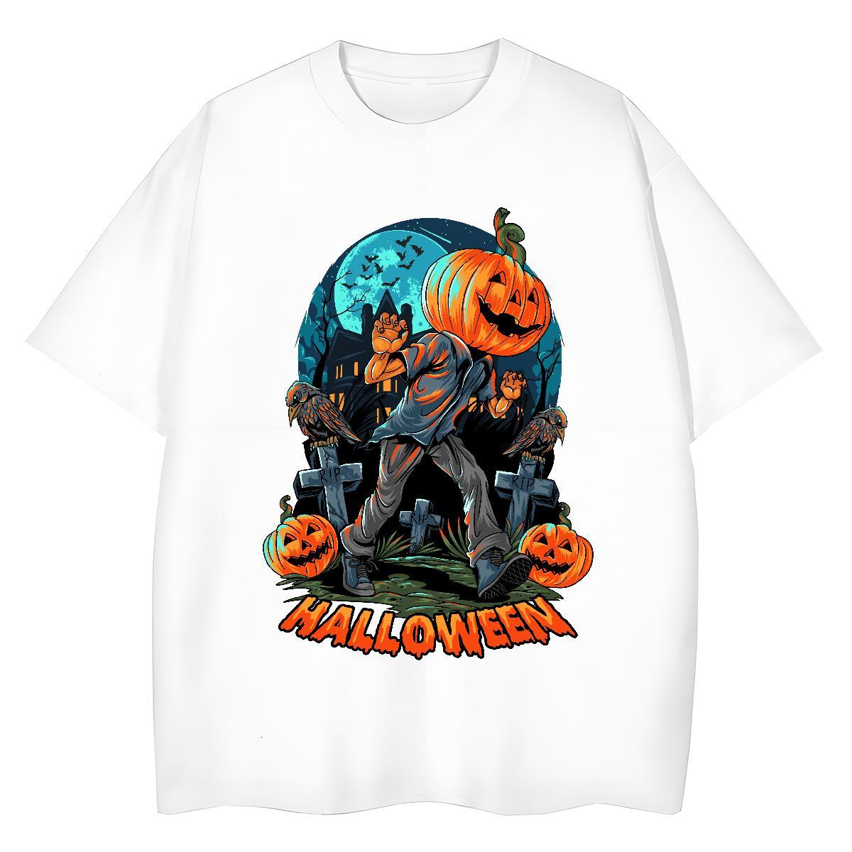 Cool Design Men T Shirts halloween Round Neck Short Sleeve Street Anime Print 230g 100% Cotton Mens Tshirts New Clothings