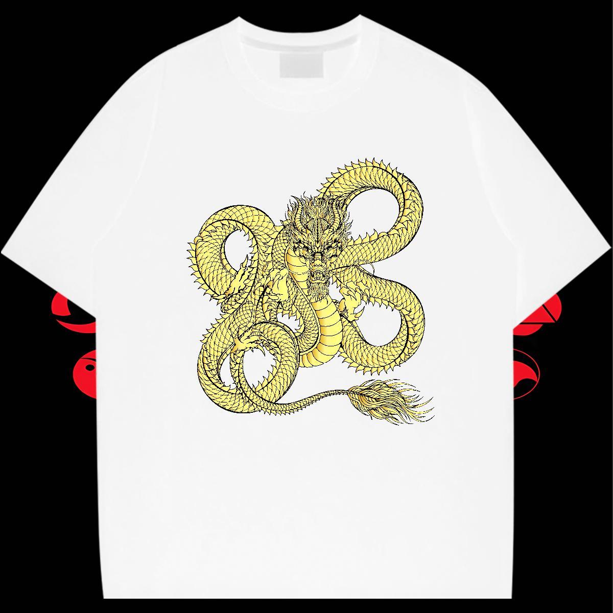 Comfortable Couples T Shirts Hip Hop Street 230g Cotton Cartoon Printing L-4XL Round Neck Short Sleeve dragon T shirt Brand Wear