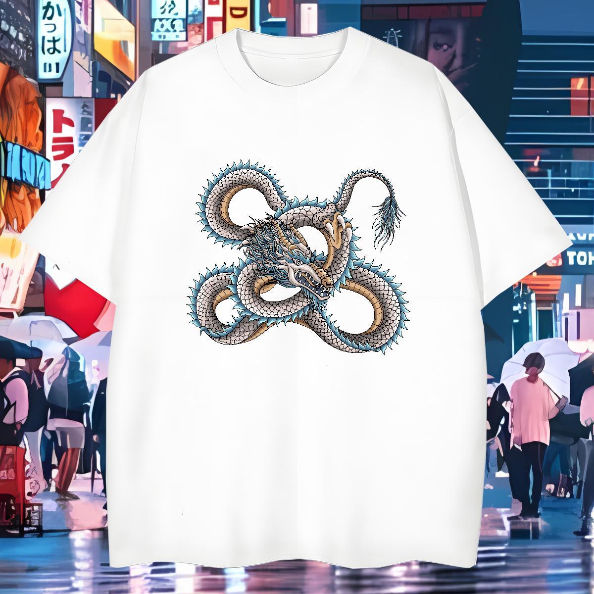 T shirt 230g 100% Cotton dragon Street Casual O Neck Short Sleeves Skull Men Tshirts Fashion Designer Cool Clothings
