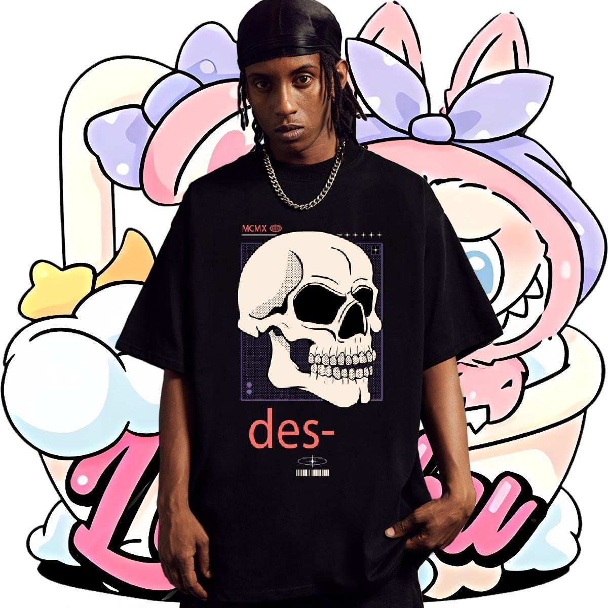 High Quality Men Tops Tees Street Casual 230g 100% Cotton Custom Anime O Neck Short Sleeves skull Mens T Shirts Wholesale Tops Shirt