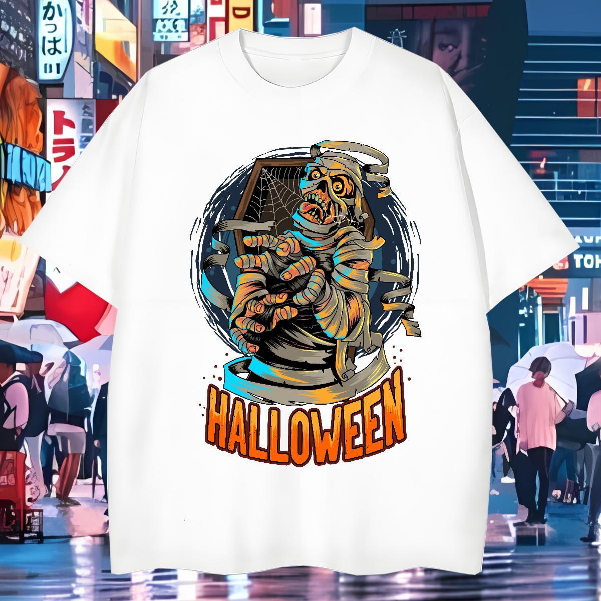 New Men Tees halloween Street 230g Cotton Tops Tees Breathable Soft Comfortable Men T Shirts Customized Print