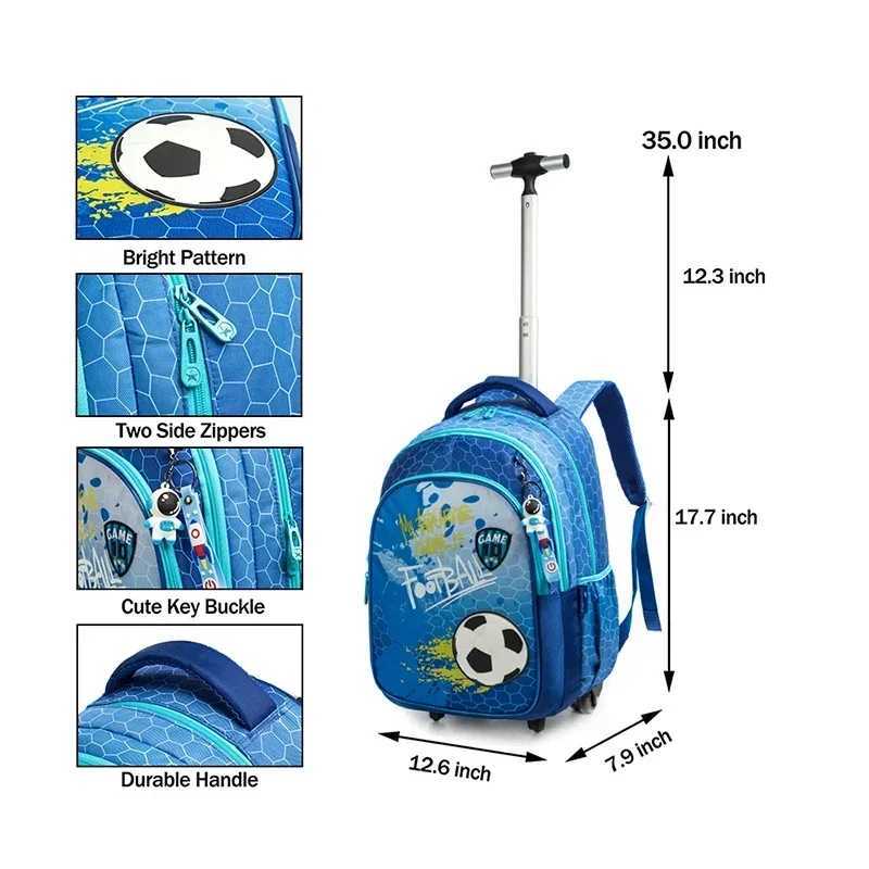 Children School Rolling Backpack Bag Wheeled Backpack for Boys School Trolley Bag Wheels Kids Travel Luggage Trolley Bag Set Y240820