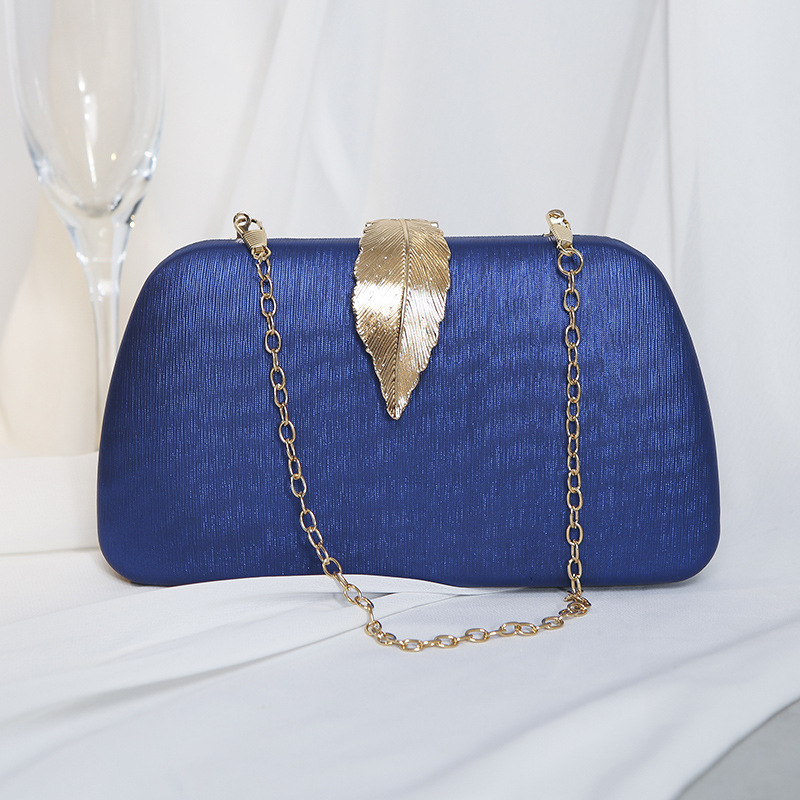 2024 New PU Metal Leaf Banquet Ladies Dress Handheld Chain Strap Crossbody Small Square Bag