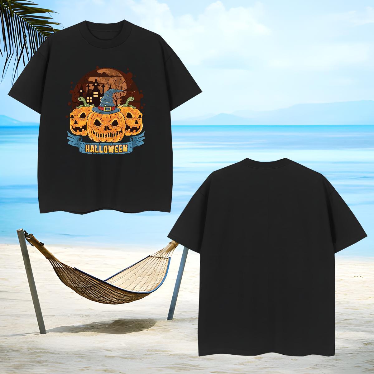 Soft Men T Shirts halloween Breathable Short Sleeve Street Casual Cartoon Printing L-4XL 230g 100% Cotton Couples T Shirts 2024 New Polos