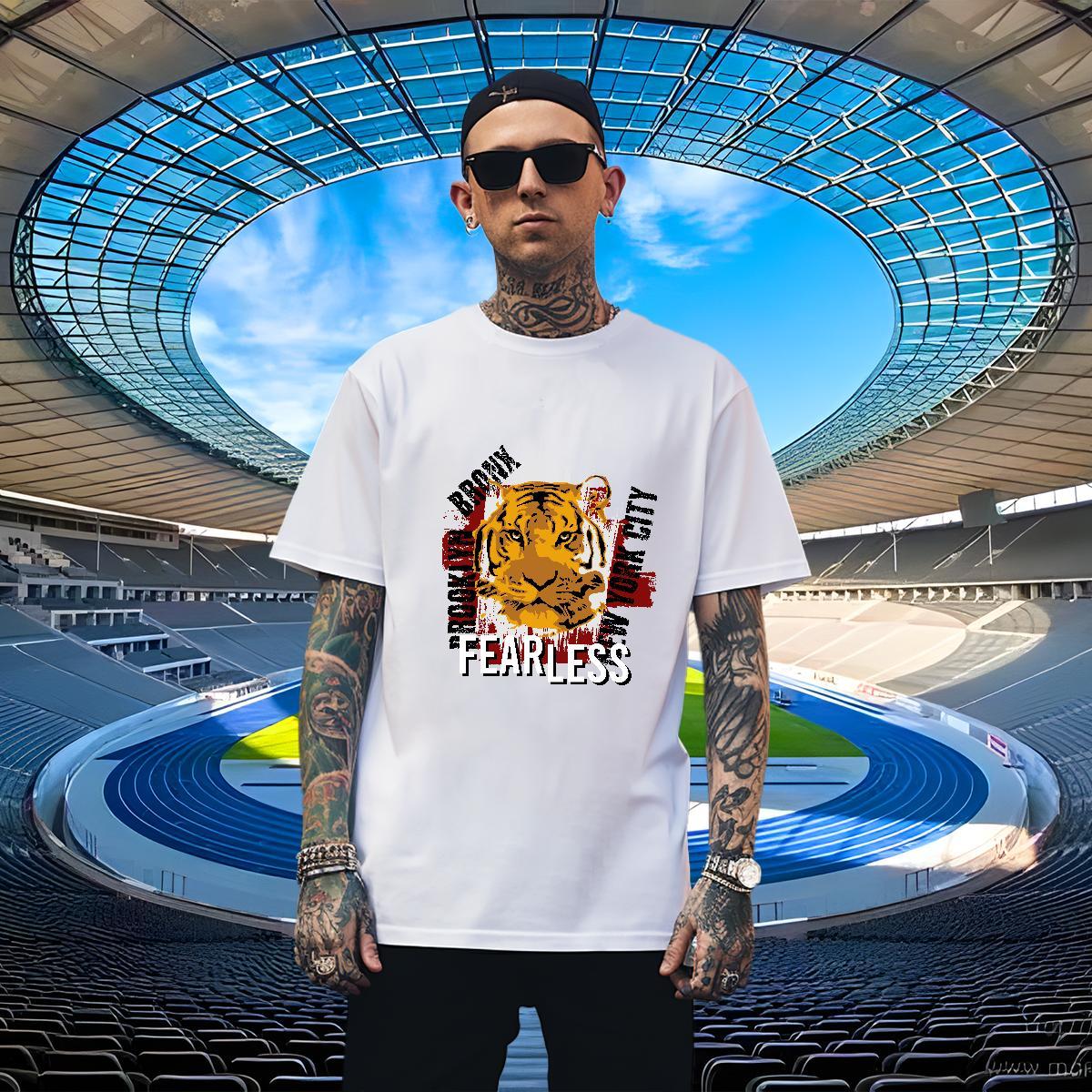 Unisex T shirt tiger Short Sleeve Soft Daily Wear DIY Printed 230g Cotton Men Tops Tees 2024 DIY Clothes