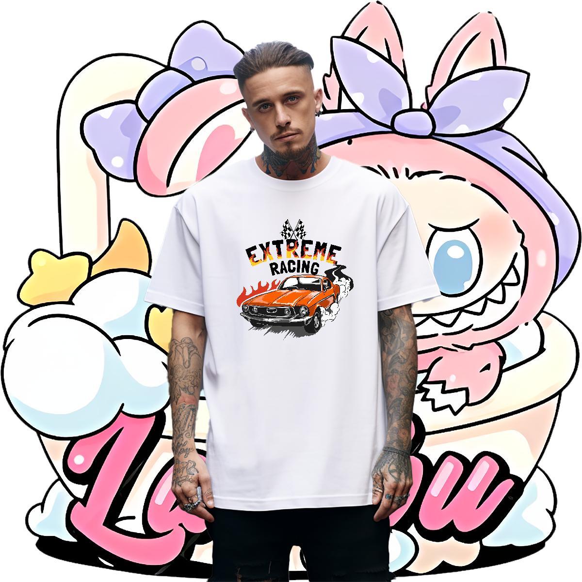 Classic car 230g Cotton Tshirts Sports Casual O Neck Short Sleeves T-Shirts for Men Classic Casual Graphic Clothes