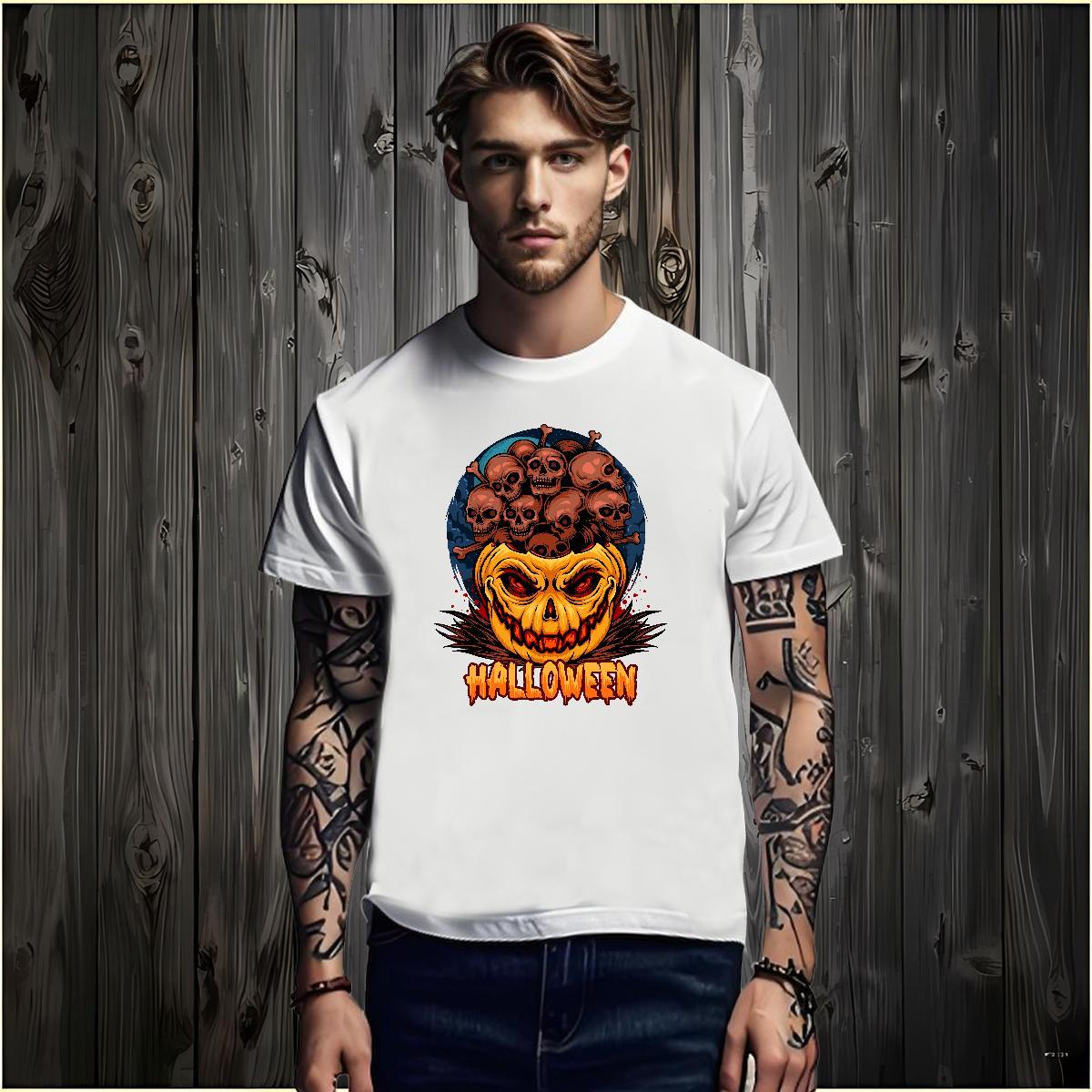 Free Shipping Men Tshirts halloween Sports Casual 230g Cotton Top Tees Breathable Soft T-Shirts for Men Floral Print
