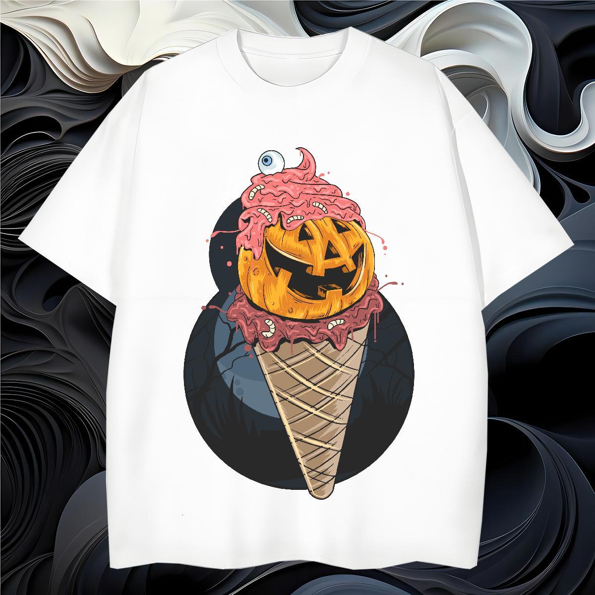 Free Shipping T-Shirts pumpkin Breathable Short Sleeve Casual Beach White Plus Size 100% Cotton 230g Couples T Shirts Fashion Designer Tee Shirt