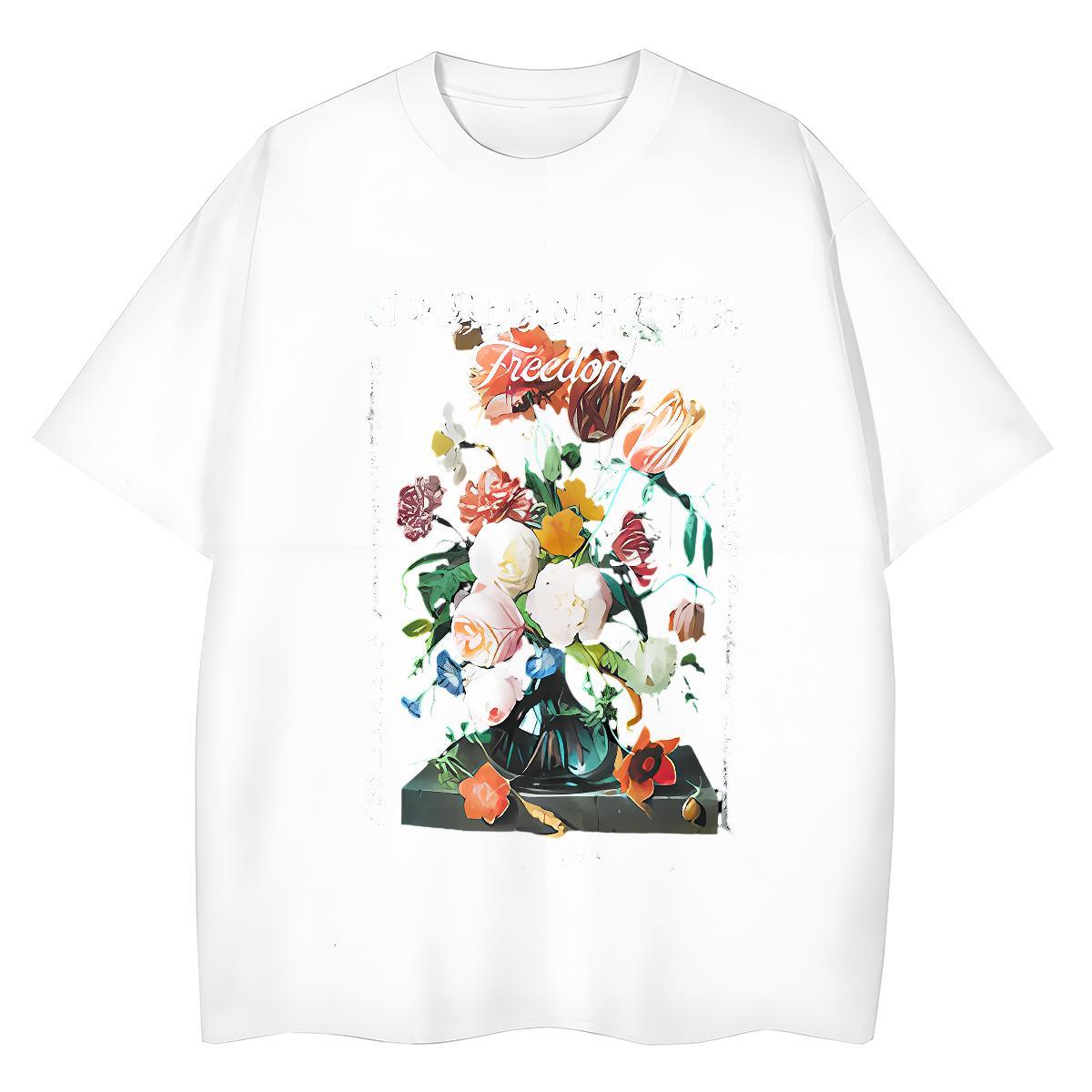 Classic Couples T Shirts flower Daily Outfit 230g Cotton Wear Short Sleeve Soft Free Shipping Man T Shirts Asian Size