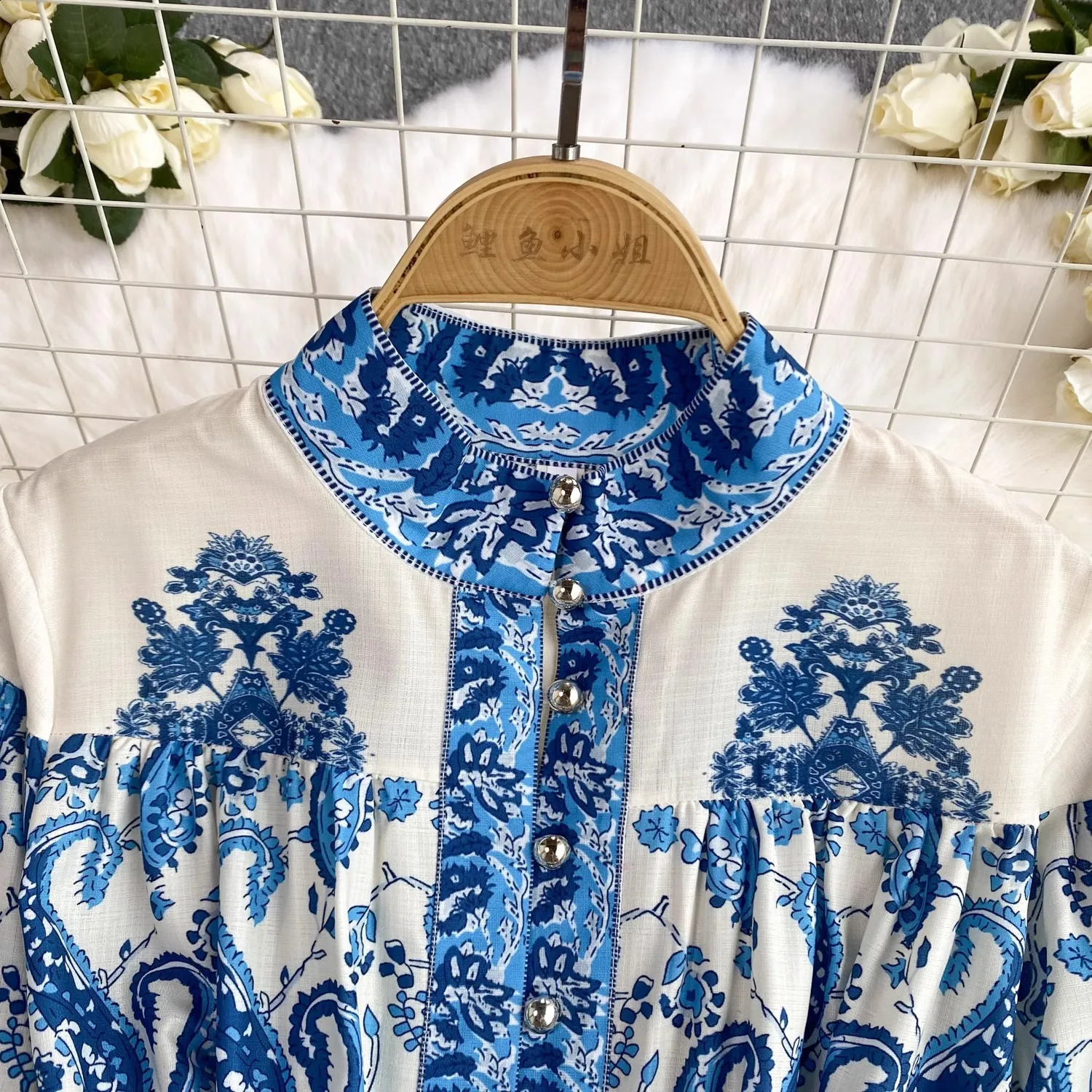 Spring Summer Vintage Paisley Short Dress Women Stand Collar Long Lantern Sleeve Single Breasted Sashes Loose Mini Vestidos 2506 240819