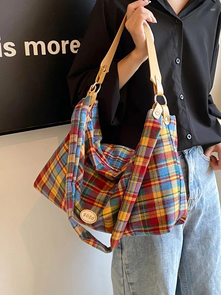 Hobo Canvas Bag Women's Tote Large Capacity Summer Crossbody 2024 Casual Plaid College Class High Quality Travel 05f0
