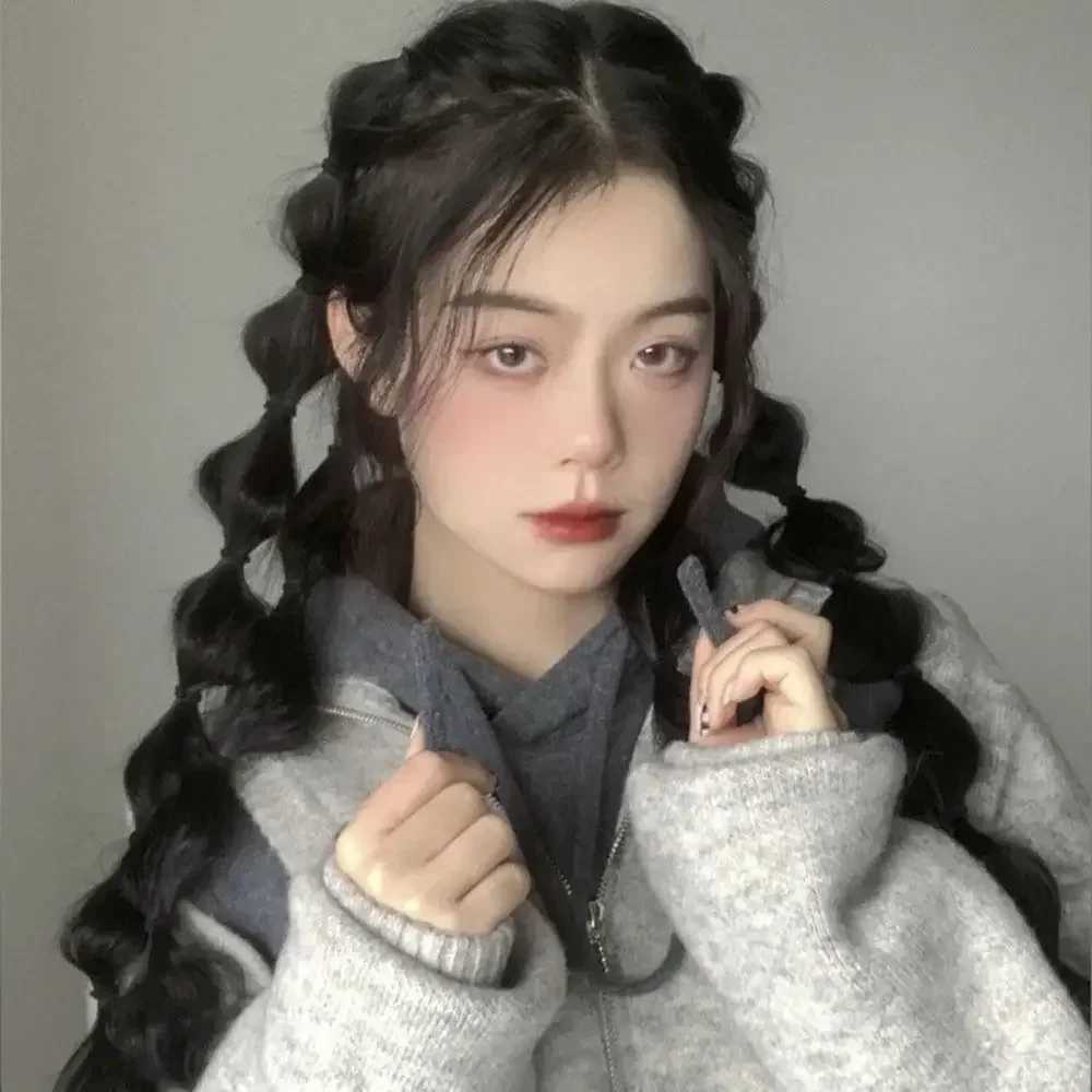Female Bubble Plaque Synthetic Wig Double Ponytail Hair Extension Sweet Cold Simulated Hair Natural Temperature Artificial Wig W240817