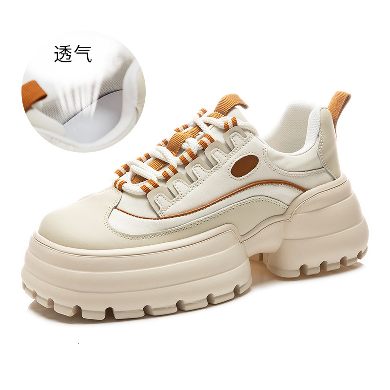 Ddmysports Foam Genuine Leather Dad Versatile Autumn New Color Blocking Sports Single For Women Thick Sole Height Increase S Shoes OUTDOOR