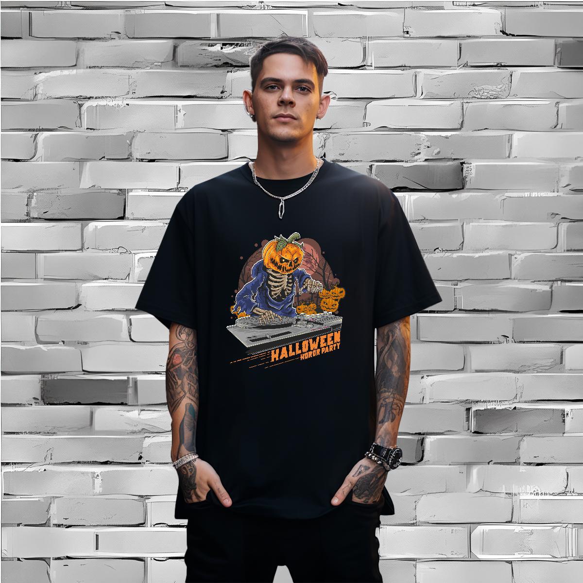 Wholesale Mens T Shirts halloween Crew Neck Sport Skull 230g Cotton Mens Tshirts 2024 Tees