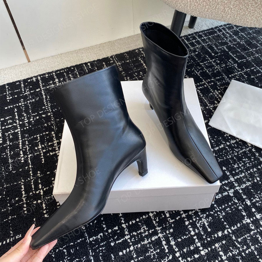 Talons de chaton de qualité supérieure Bottines Toes carrées Slip on Fashion Boots Stiletto Boots Boots Cuir Womens Luxury Designer Designer Foot