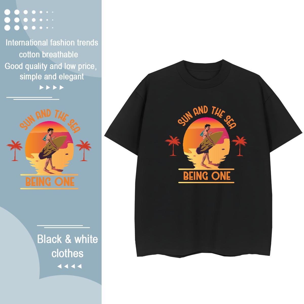 Classic Womens Tshirts Home Outdoor Breathable Short Sleeve Clothes Lady 230g Pure Cotton sea Custom Print Oversized T-Shirts
