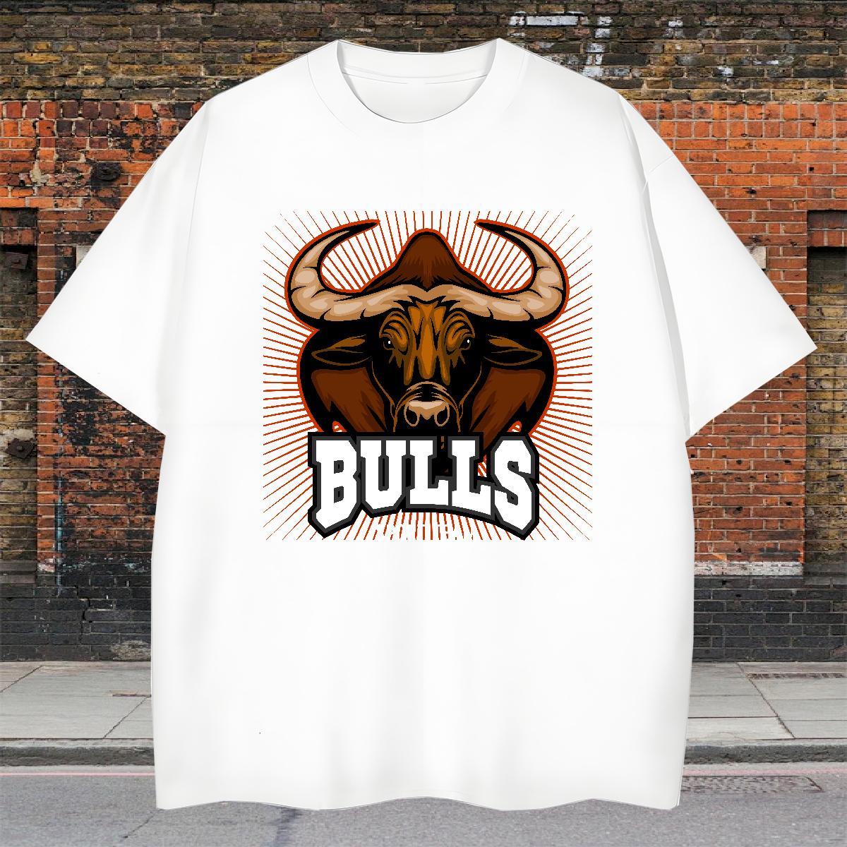 Soft Men T Shirts bull Pure Cotton Casual Custom Printing 230g Cotton Tshirt for Man Woman 2024 Summer Tops Shirt