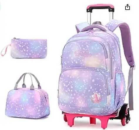 School Trolley Bag Set For girls Trolley Backpack Sets Elementary School Students Rolling Bookbag Girls Backpack with Wheels Y240820