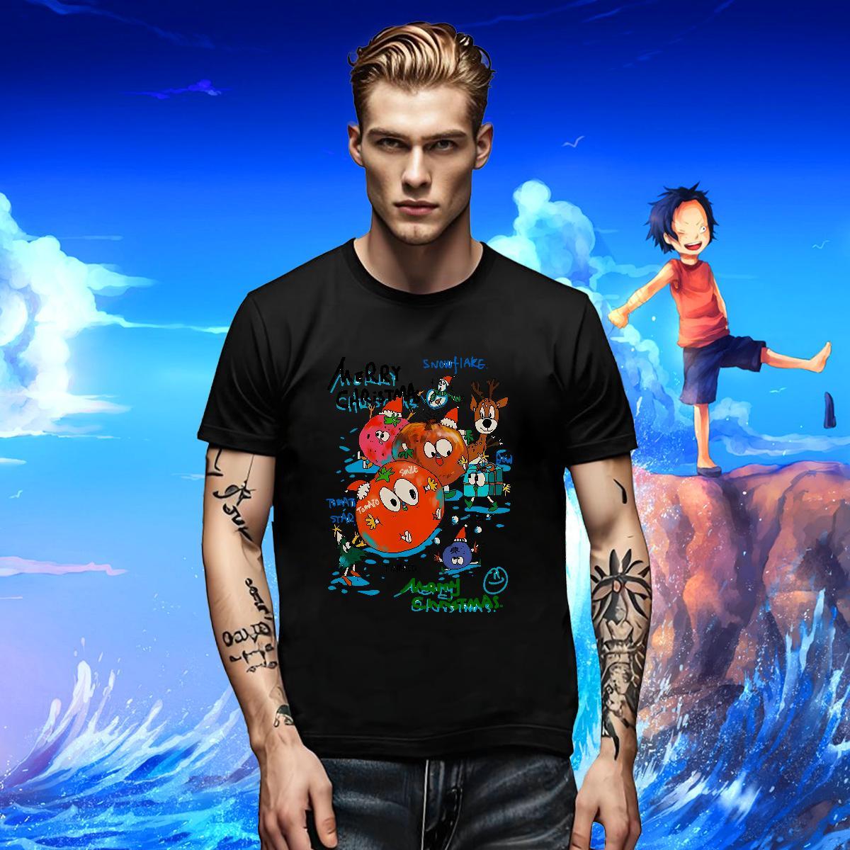 Custom cartoon Tshirts 230g 100% Cotton T Shirts Men Cartoon Print High Street Hip Hop Short Sleeve O-Neck Comfortable Clothes