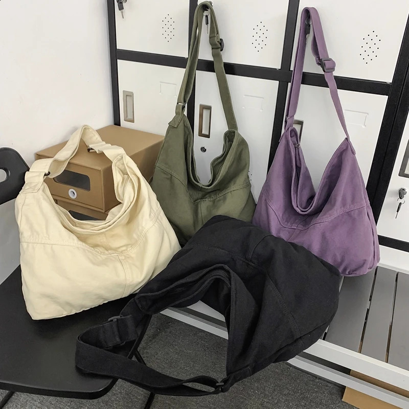Simple solid color college shoulder bag womens student canvas cross body bag mens cool backpack womens travel messenger bag 240819