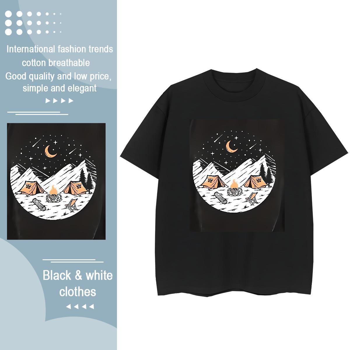Casual New Lady T shirt Spring Summer Comfortable Tops Loose fit 100% Cotton 230g mountains Custom Print Plus Size T-Shirts
