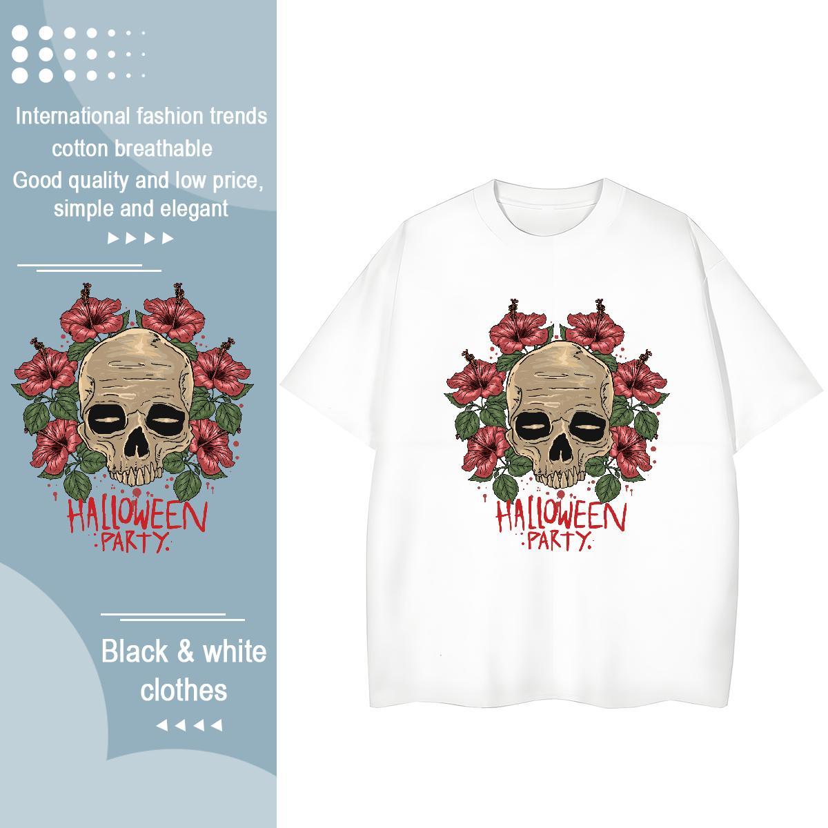 Classic T-Shirts for Men flower Short Sleeve Soft Hip Hop Street Skull 230g Pure Cotton Couples T Shirts Free Shipping Clothes