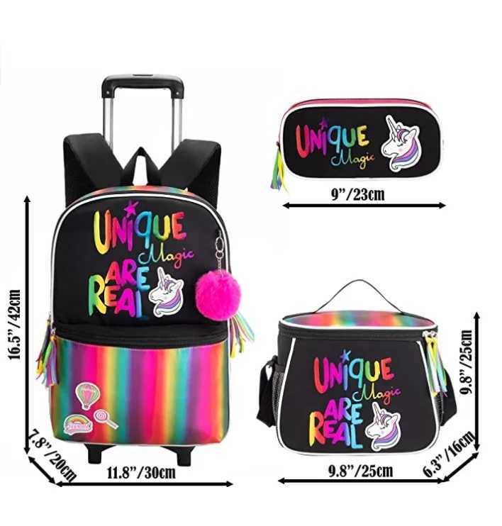 16 Inch 3 pcs set Kids School Trolley backpack Bag Wheeled Backpack School Bags with wheels School Trolley Bags wheels lunch bag Y240820