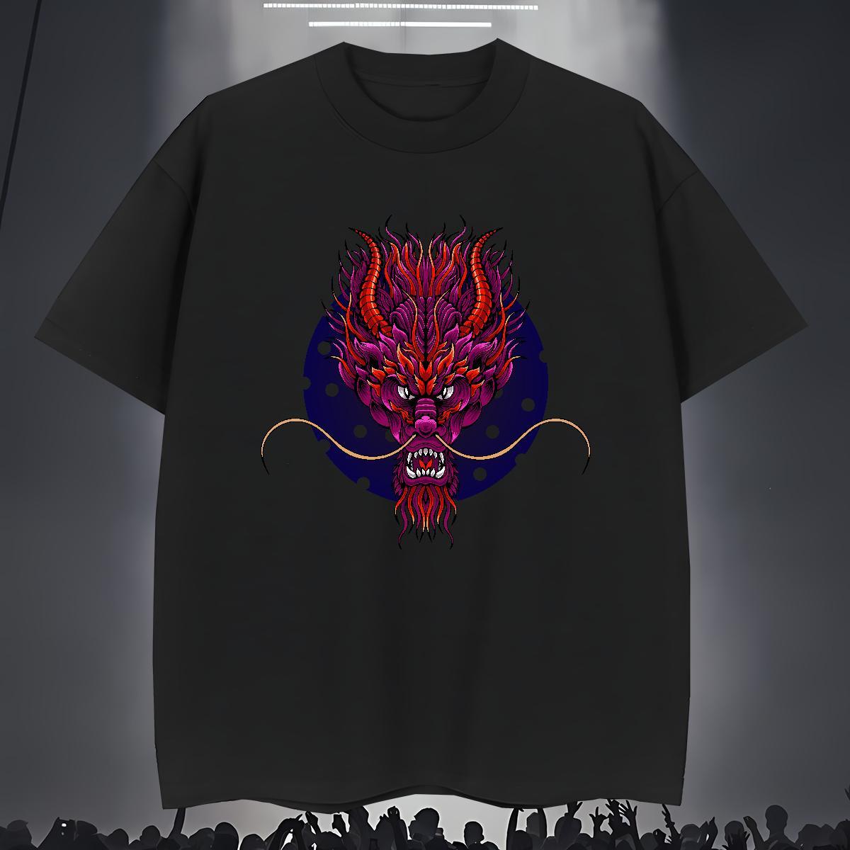 T Shirt For Man 230g Cotton dragon Sport Breathable Soft Plus Size Cartoon Men Clothes T-Shirt 2024 New Loose Fit Wear