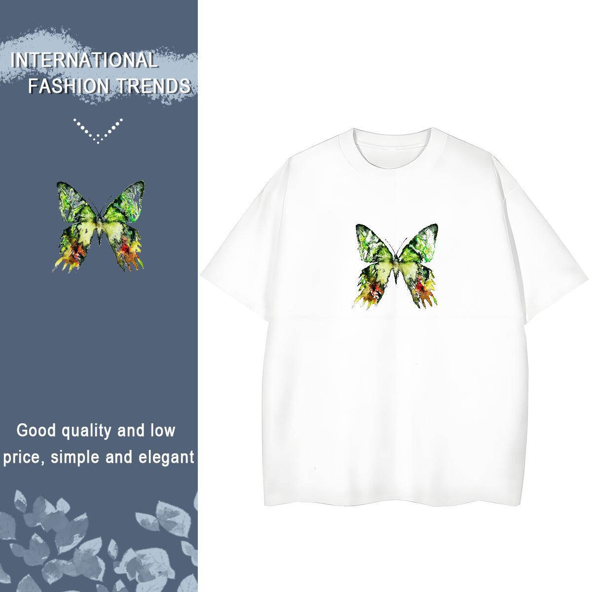 Custom Tshirt for Man Woman Outdoor O Neck Short Sleeves Tee Shirt Soft 230g Pure Cotton Butterfly Custom Print Oversized Womens T Shirts