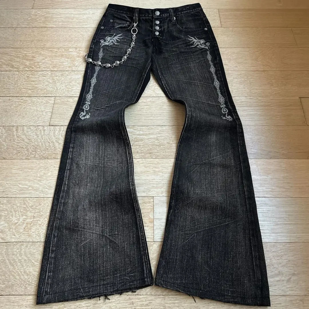 Harajuku old slim black jeans summer street hip-hop punk men and women casual y2k micro-flared jeans ripped jeans 240819