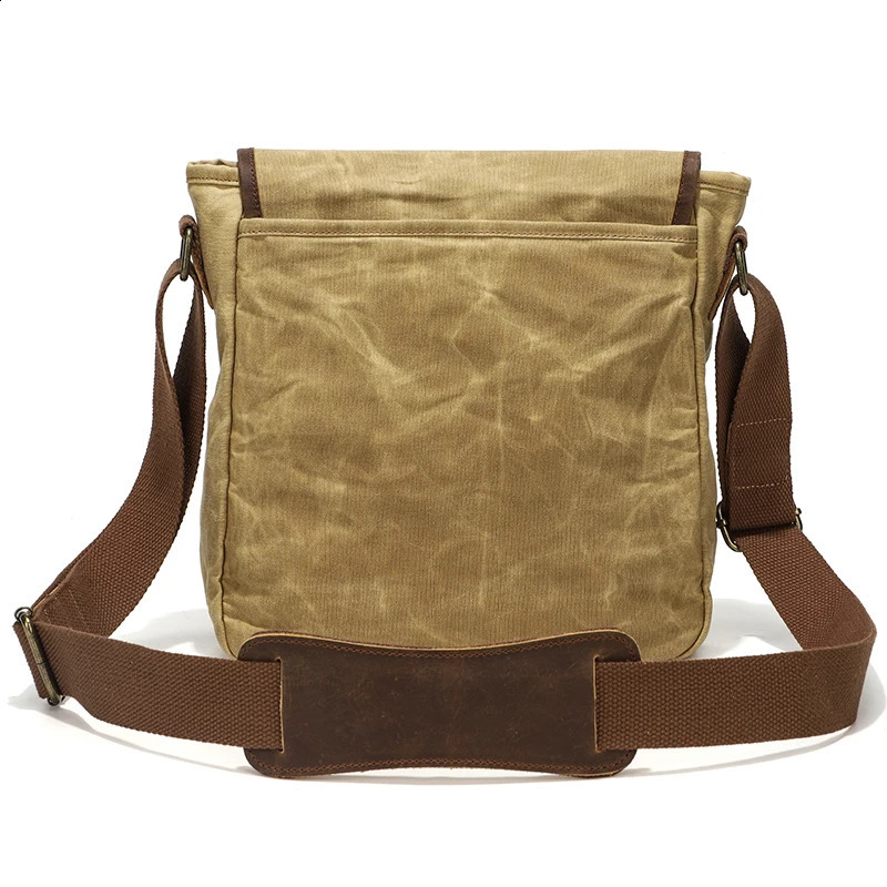 Mens Small Vintage Messenger Waterproof Travel Shoulder Crazy Horse Leather Waxed Canvas Crossbody Bag 240819