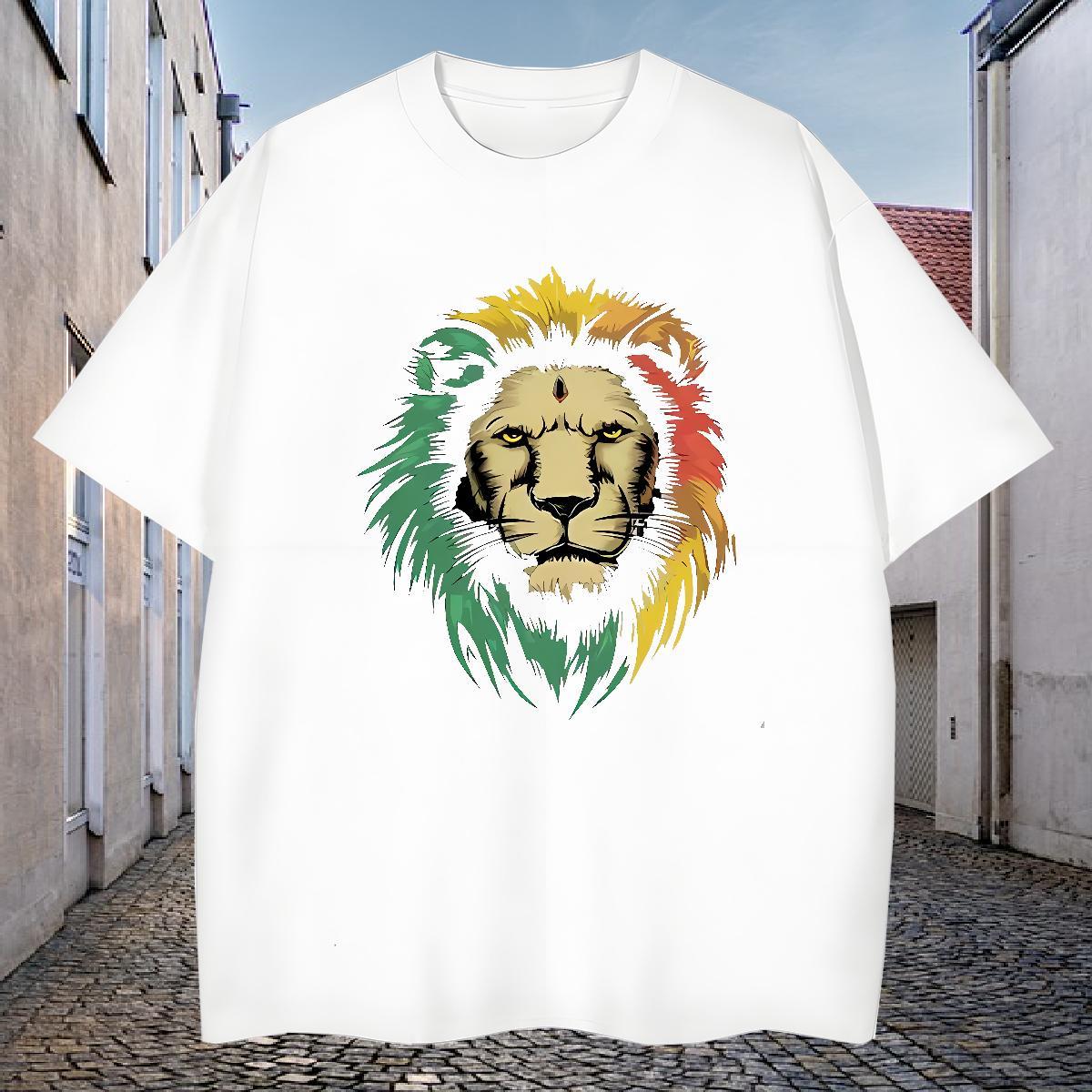Factory Direct Couples T Shirts lion Anime Printing Street 230g 100% Cotton Wear Breathable Short Sleeve Loose T-Shirts for Men Cartoon Print