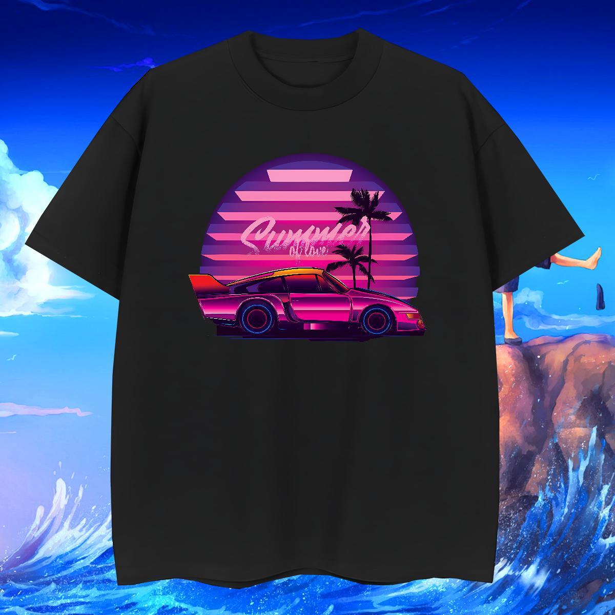 Cool car 230g Pure Cotton Men Clothes T-Shirt Casual Round Neck Short Sleeve T shirt New Oversized 3XL 4XL Tops