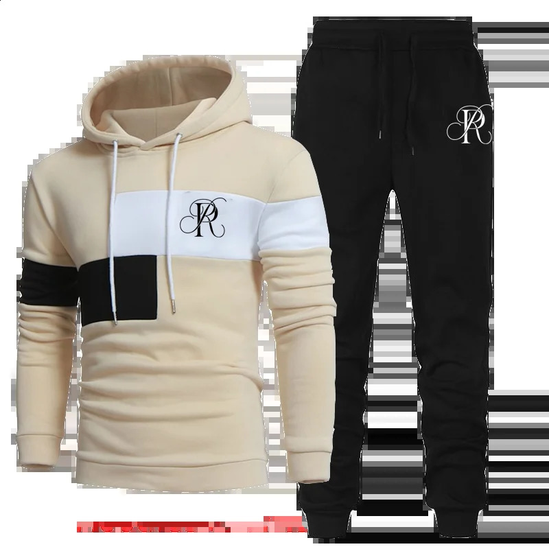 Fashion Mens Clothing Men Tracksuits Hoodies Suit Autumn Winter Men Print Hooded Sweater and Sweatpants Two Piece Set Plus Size 240819