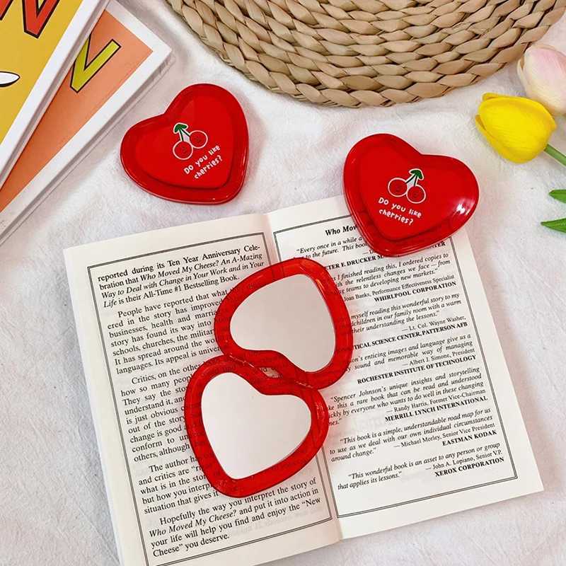 1PCs Heart Shaped Cherry Mini Makeup Mirror Compact Pocket Mirror Portable Double-Sided Folding Cosmetic Mirror Women Gifts Y240819