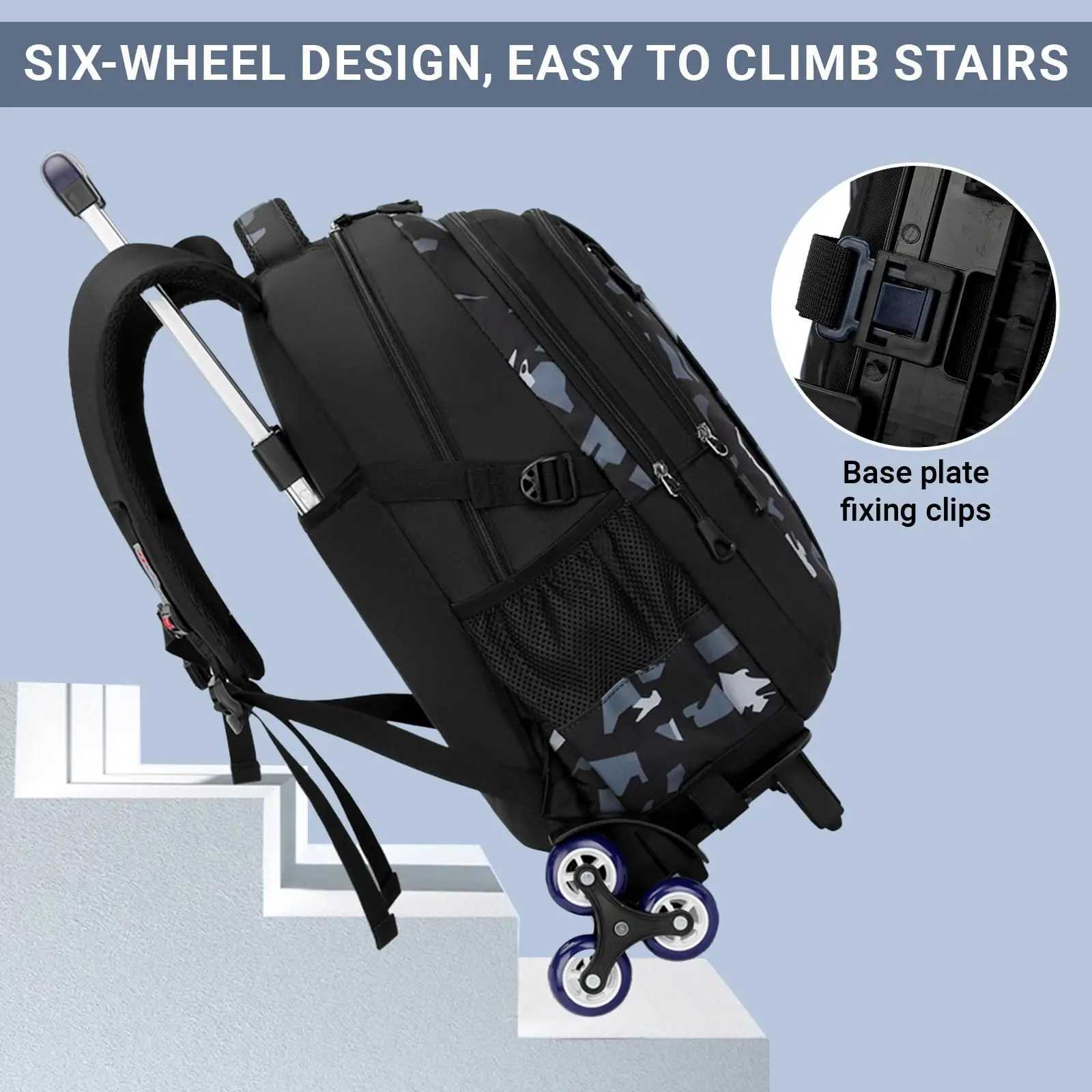 School Backpack Trolley for Boys Men Backpack with Wheels School Bag Boys Teenagers Waterproof Casual Daypack 16 Inch Y240820