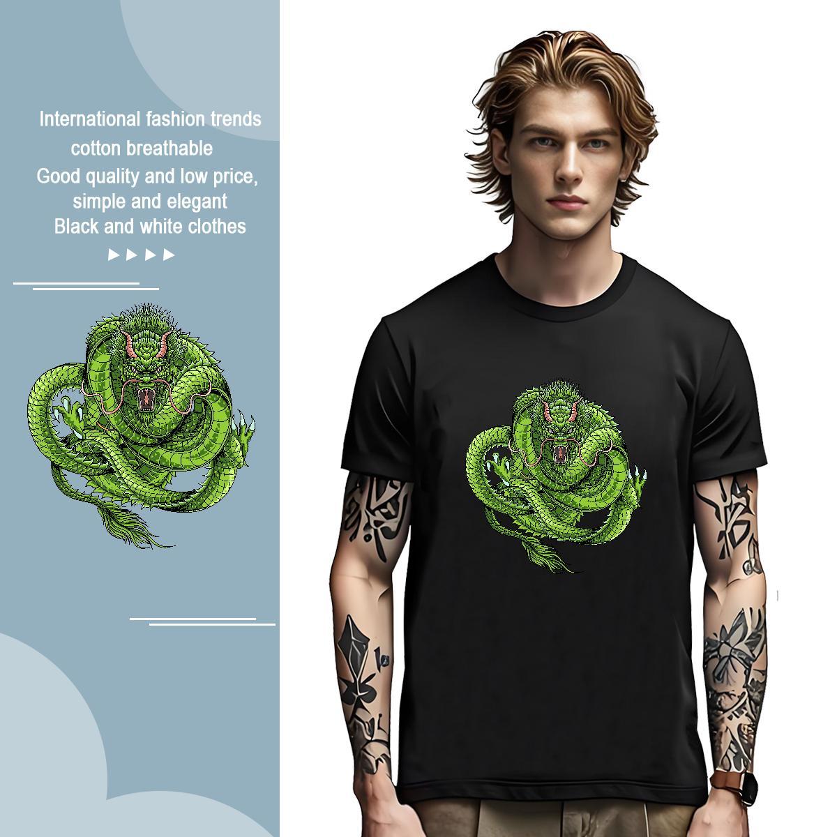 Mens T Shirts 100% Cotton 230g dragon Daily Outfit O-Neck Short Sleeve DIY Men Clothes T-Shirt DIY Customized TOP Quality Tees