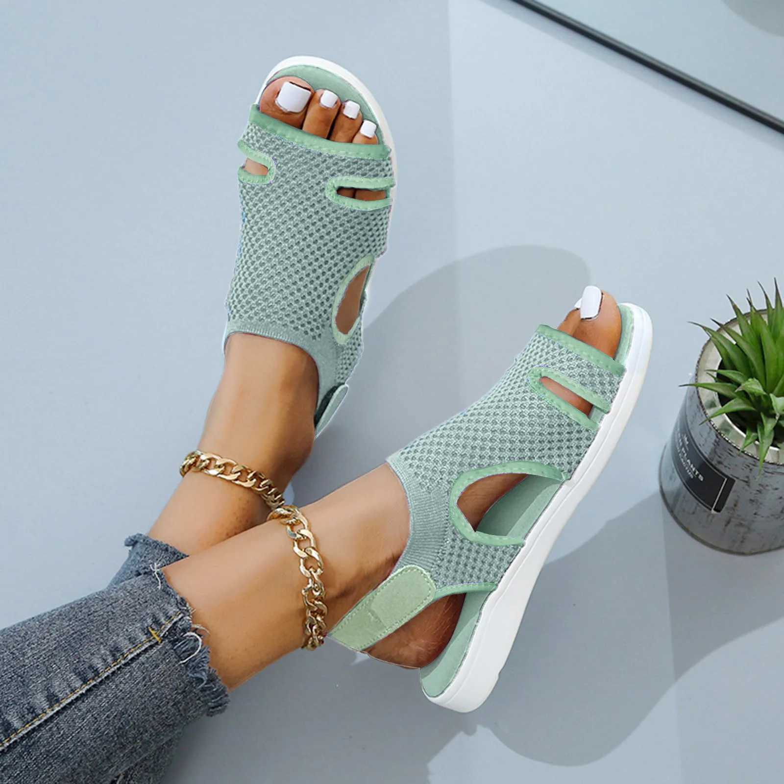 Women Shoes 2024 Leisure Fashion Ladies Sandals Breathable Mesh Open Toe Slip On Solid Soft Sole Shoes All Match Sandalias CL240806
