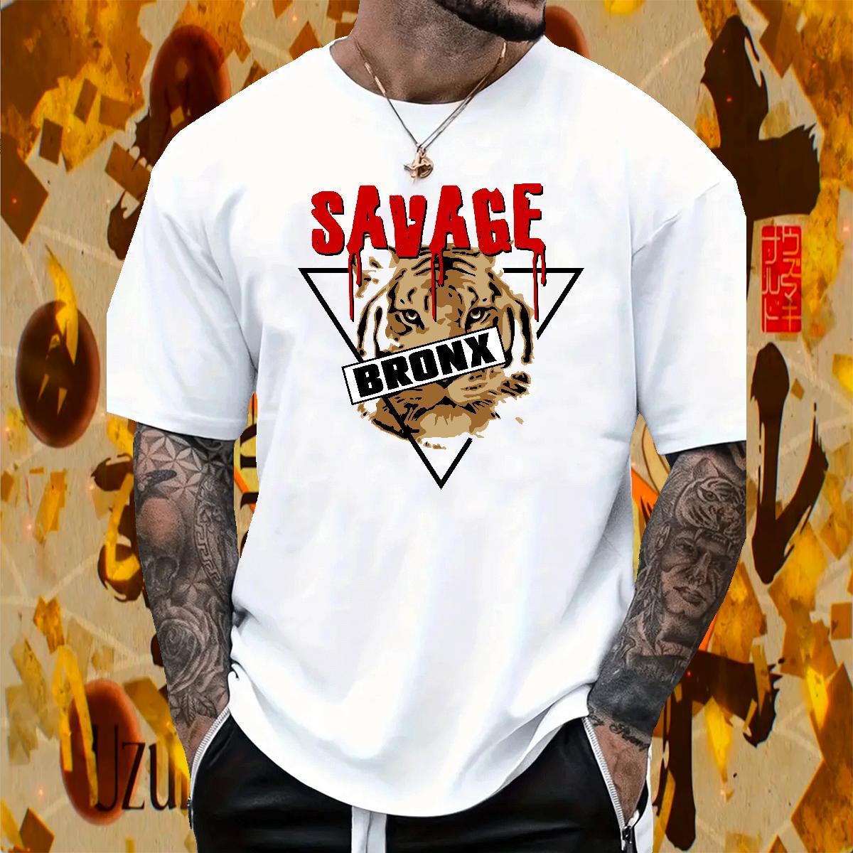 Loose Man T Shirts tiger Short Sleeve O-Neck Street wear Hip Hop Custom Big Size 230g 100% Cotton Men Tops Tees 2024 Summer Tee Shirt