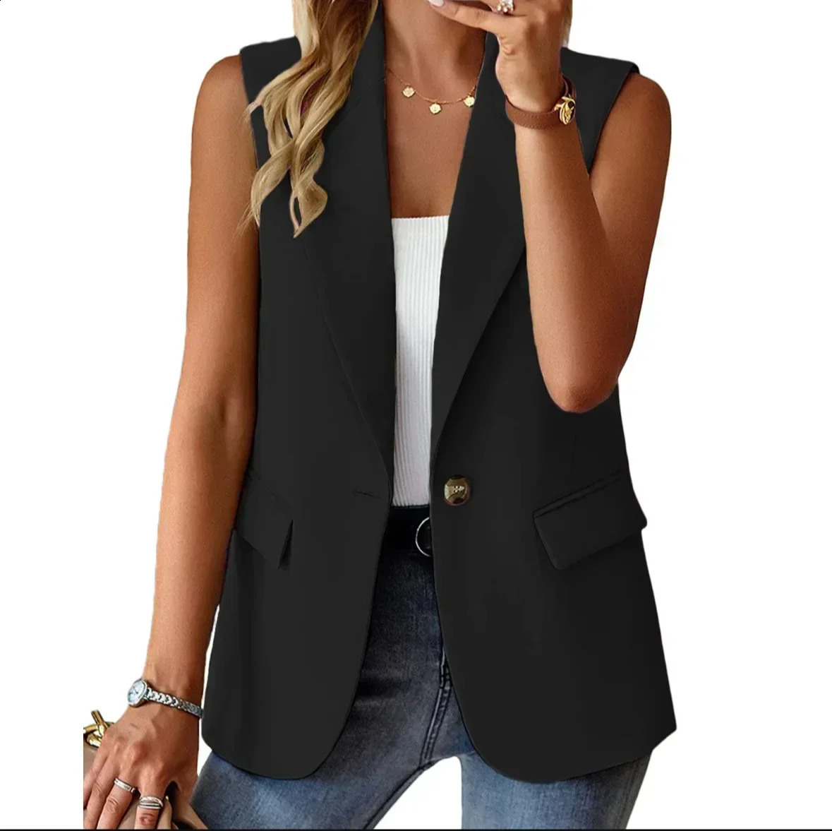 Womens fashionable warm and trendy multicolor candy colored vest solid color open collar wool jacket 240819