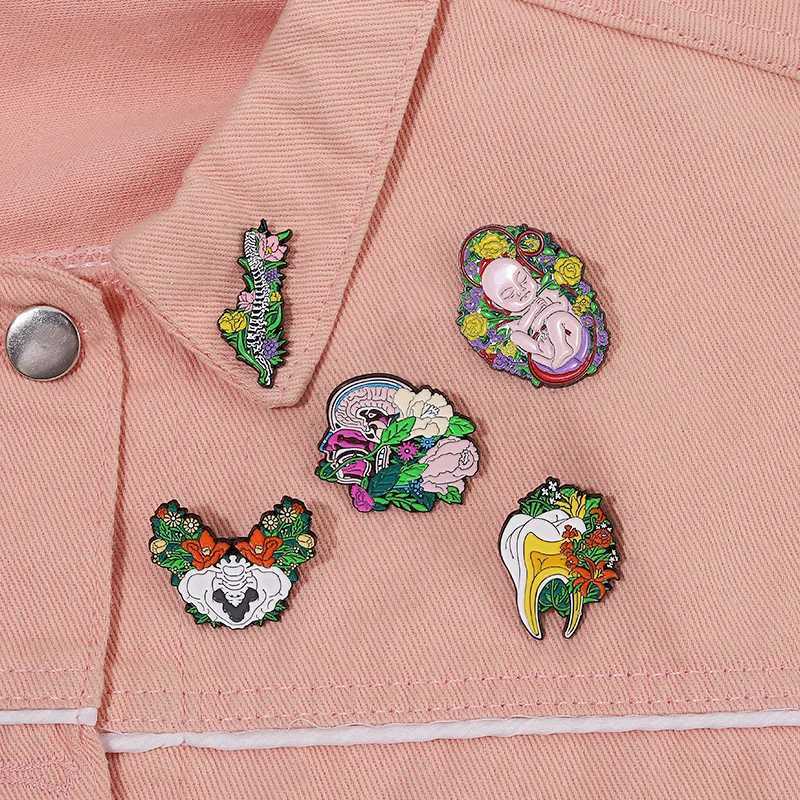 Wholesale of fancy organic enamel pins Fetus Uterus teeth ribs liver kidneys chest lapel badges bags jewelry gifts W240815