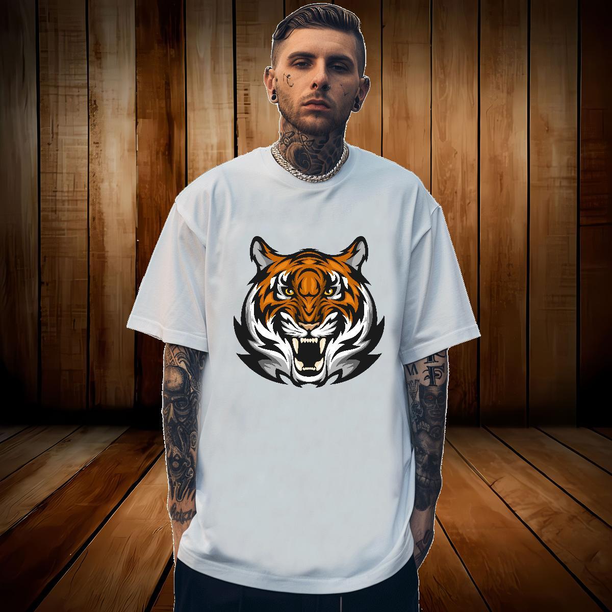 New Arrival Mens Tshirts tiger High Street Hip Hop 230g Pure Cotton Polos Breathable Cool T-Shirts Cartoon Printing L-4XL