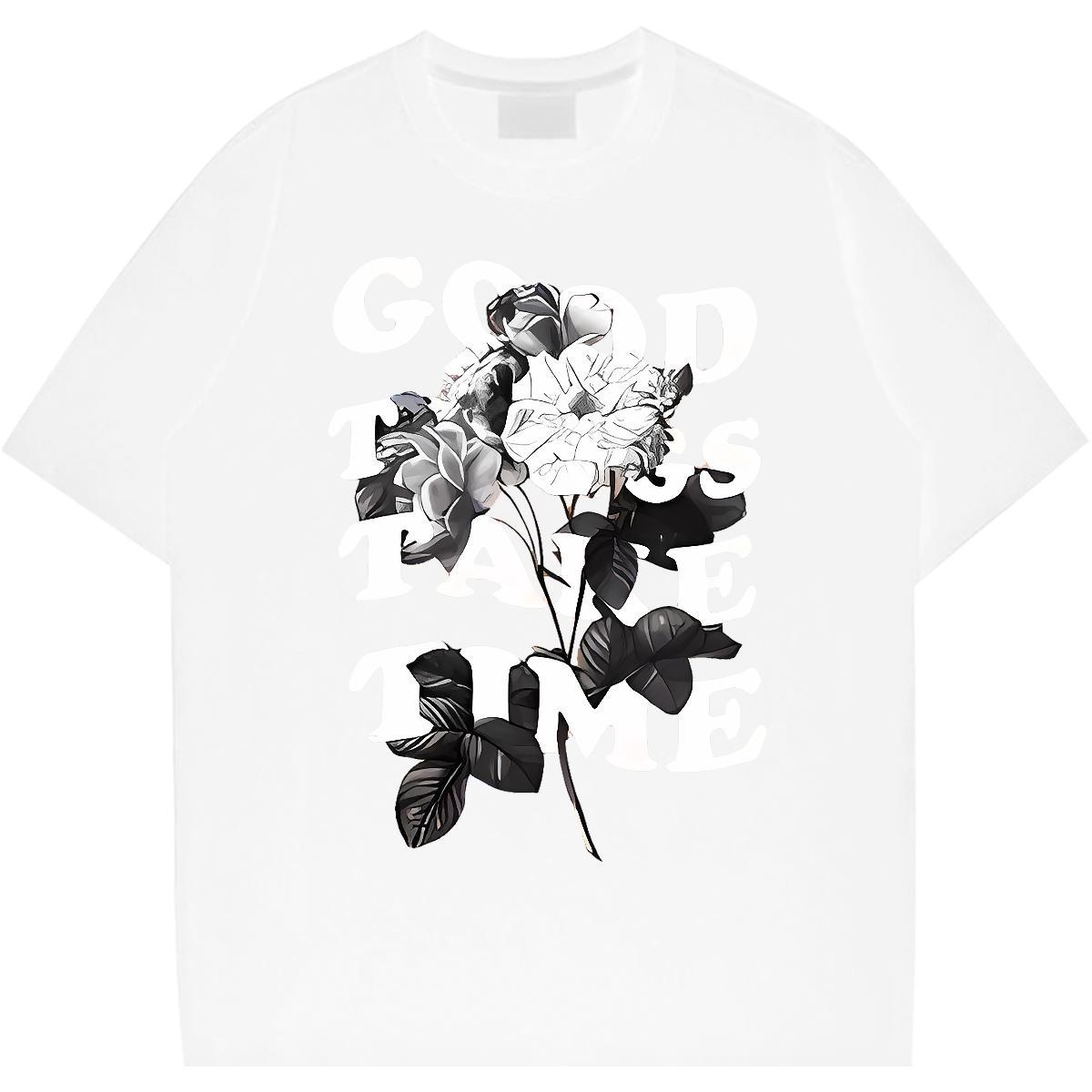 Free Shipping Mens Tshirts Street Wear 230g 100% Cotton Graphic Breathable Crew Neck flower T Shirts Men Classic Casual Tops Shirt