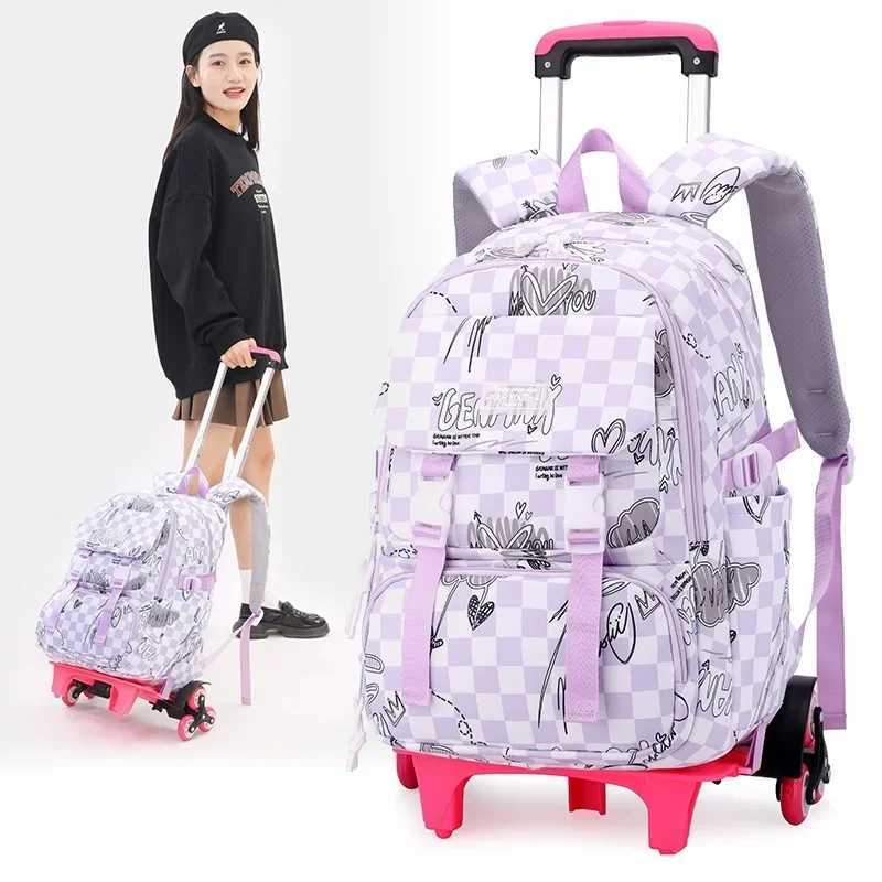 Childrens Backpack School Girl Wheel School Trolley Bag Wheels Kids Travel Luggage Trolley Bags School Backpack with Wheels Y240820