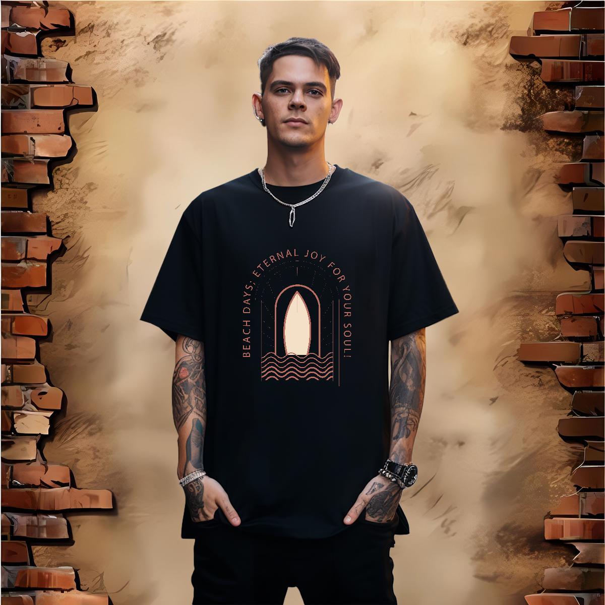 Comfortable wave 230g 100% Cotton Men Tops Tees Sport Round Neck Short Sleeve T-Shirts for Men Customized DIY Anime Tees Shirts